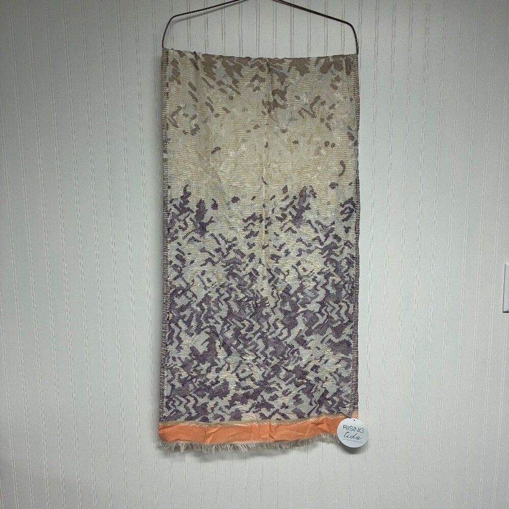 Rising Tide Evie Cafe Artisan Woven Scarf Cream Purple Peach Fringe Boho